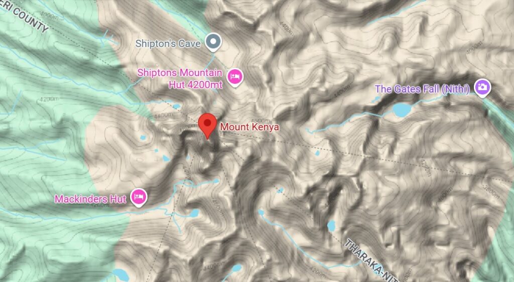 Screenshot Showing Terrain View of Mount Kenya with Routes